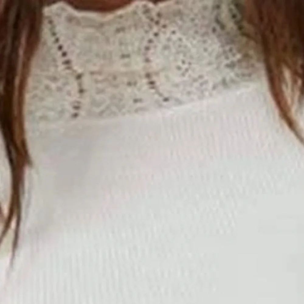 Free People Cream Feminine Fairy Hipster Lace Ribbed Mock Neck‎ Top Sz M